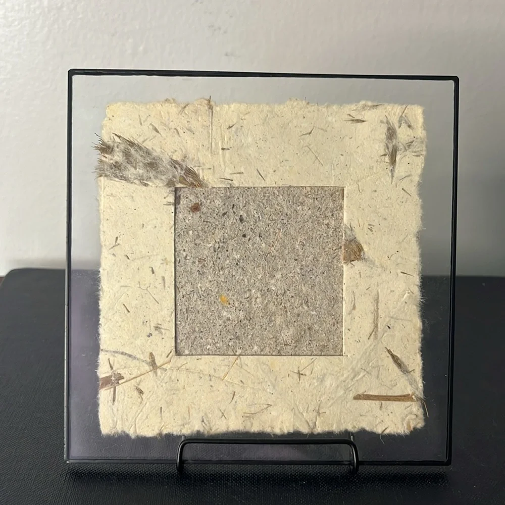 Handmade Natural fiber Paper Table‎ Top Photo Frame Glass & Black Metal Border